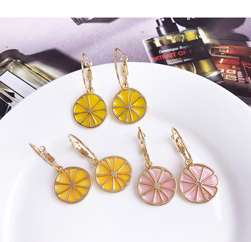 Fashion Orange Alloy Resin Fruit Ring Lemon Earrings,Hoop Earrings