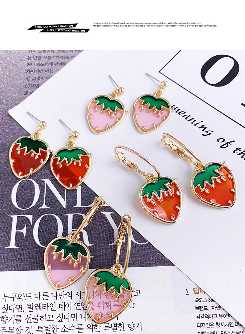 Fashion Red Alloy Resin Fruit Ring Strawberry Earrings,Hoop Earrings