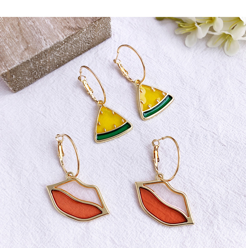 Fashion Orange Alloy Resin Fruit Ring Lemon Earrings,Hoop Earrings