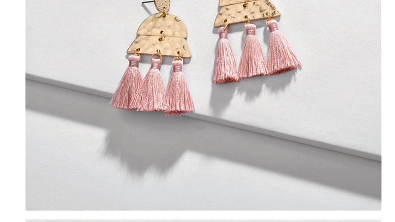 Fashion Deep Pink Alloy Multilayer Geometric Semicircular Tassel Earrings,Stud Earrings
