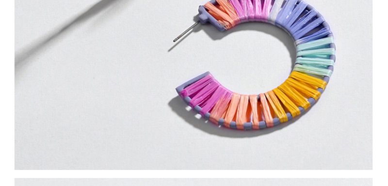 Fashion Pink Openwork Alloy Section Dyed Lafite Woven Earrings,Hoop Earrings