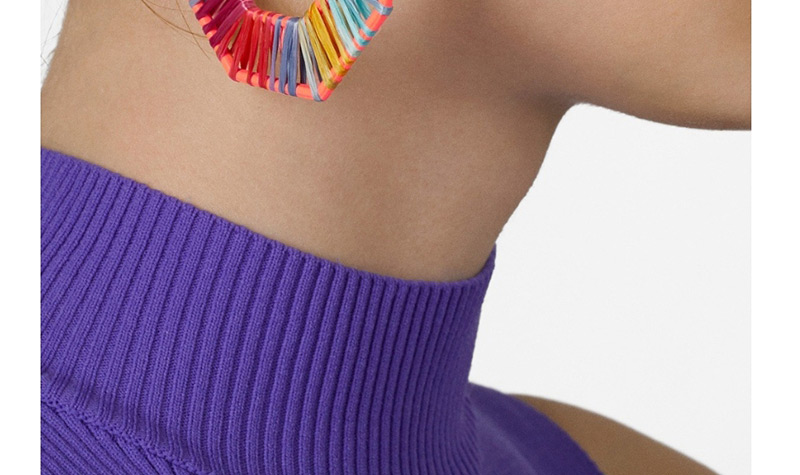 Fashion Purple Openwork Alloy Section Dyed Lafite Woven Earrings,Hoop Earrings
