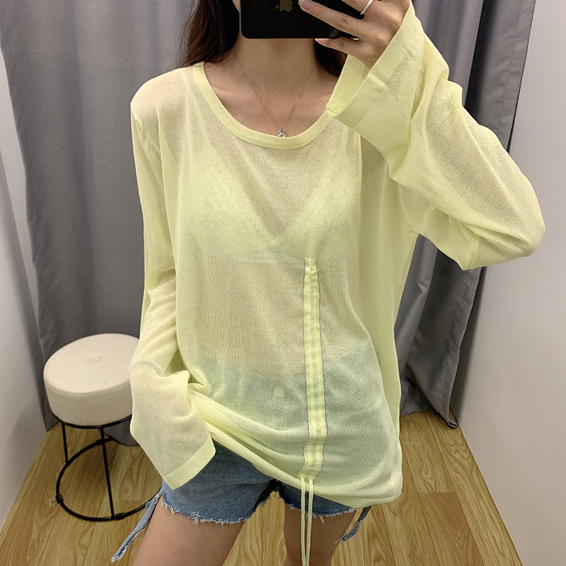 Fashion Yellow Drawstring Ice Silk Sweater Sunscreen Blouse,Sunscreen Shirts