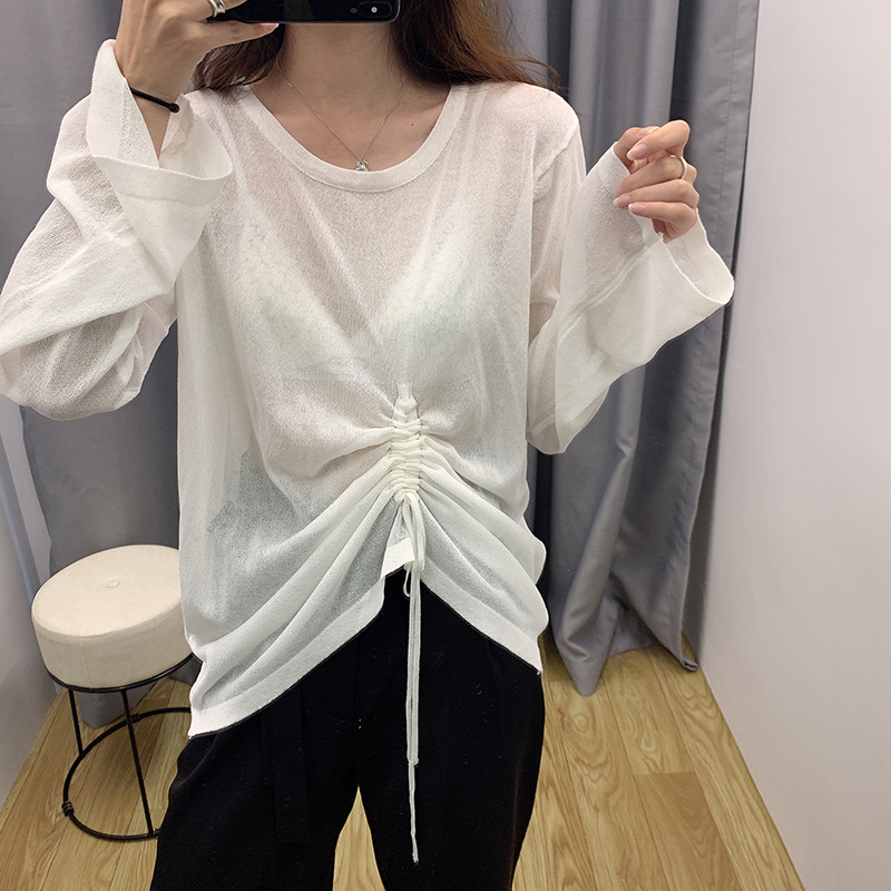 Fashion White Drawstring Ice Silk Sweater Sunscreen Blouse,Sunscreen Shirts