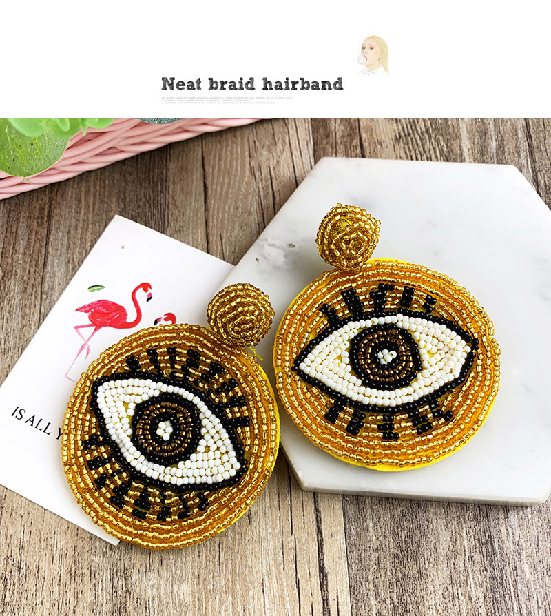 Fashion Yellow Non-woven Rice Beads Eye Studs,Drop Earrings