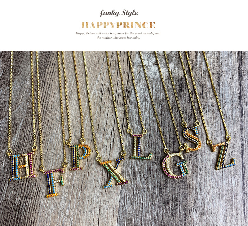 Fashion Golden H Copper Inlaid Zircon Letter Necklace,Necklaces