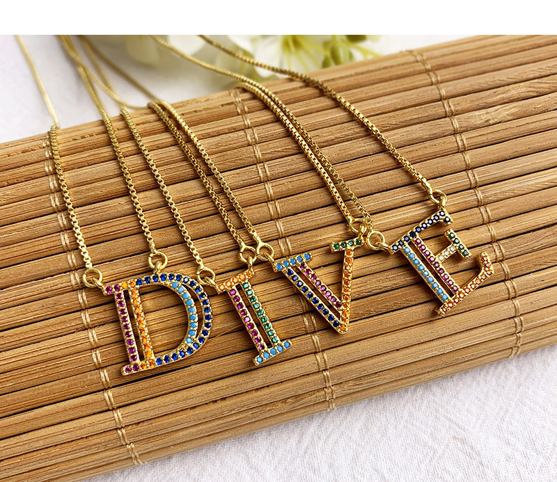 Fashion Golden D Copper Inlaid Zircon Letter Necklace,Necklaces