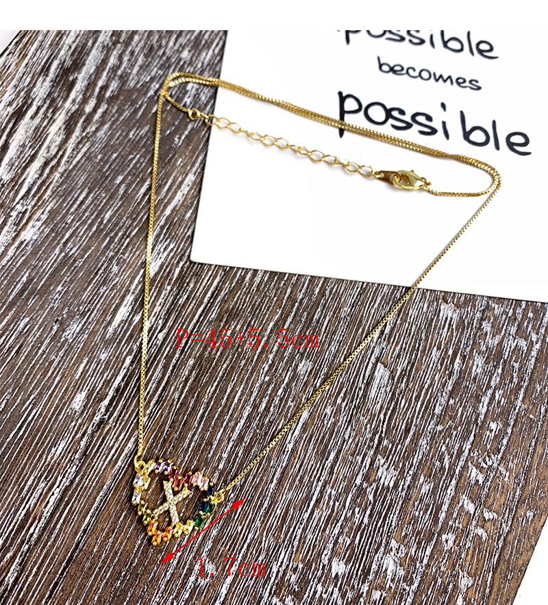 Fashion Golden V Copper Inlaid Zircon Love Letter Necklace,Necklaces