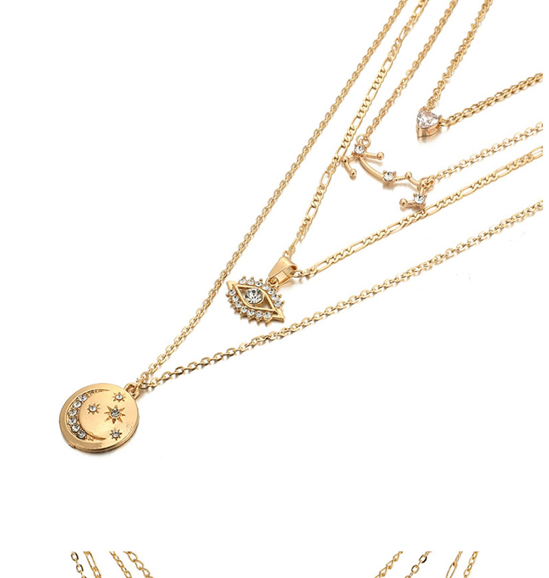 Fashion Gold Love Eyes: Stars: Moon: Full Diamond Constellation: Multi-layer Necklace,Multi Strand Necklaces
