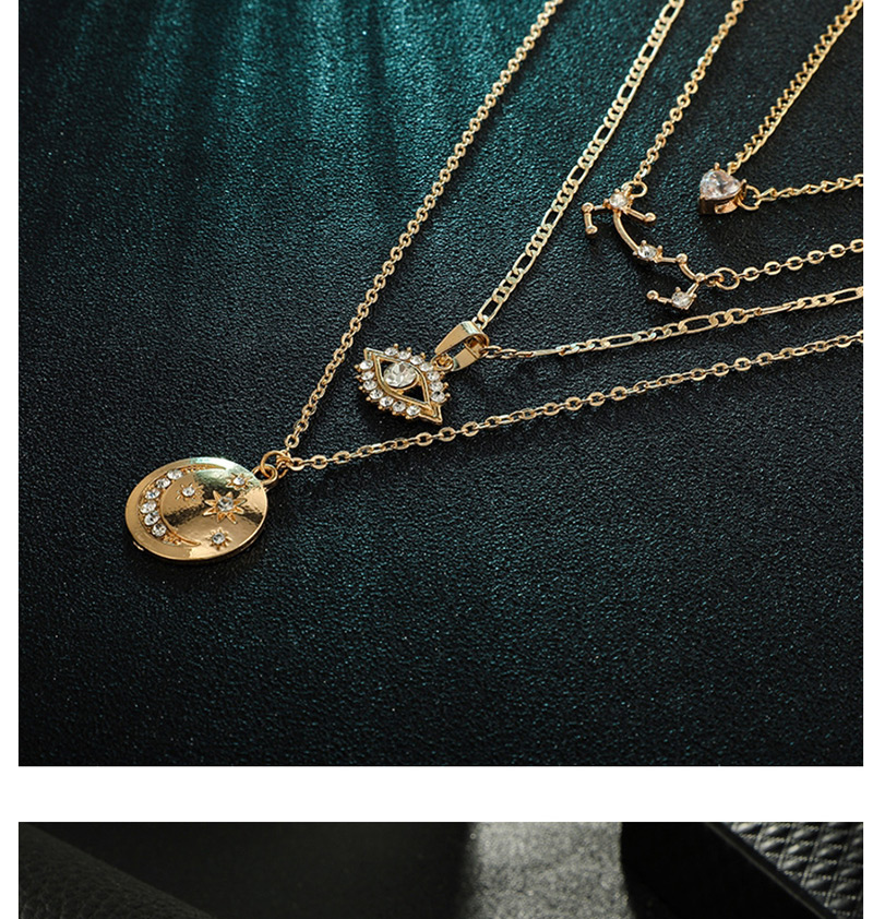 Fashion Gold Love Eyes: Stars: Moon: Full Diamond Constellation: Multi-layer Necklace,Multi Strand Necklaces