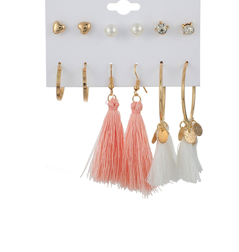 Fashion Gold Geometric Tassel Love Pearl Earrings Set Of 6,Drop Earrings