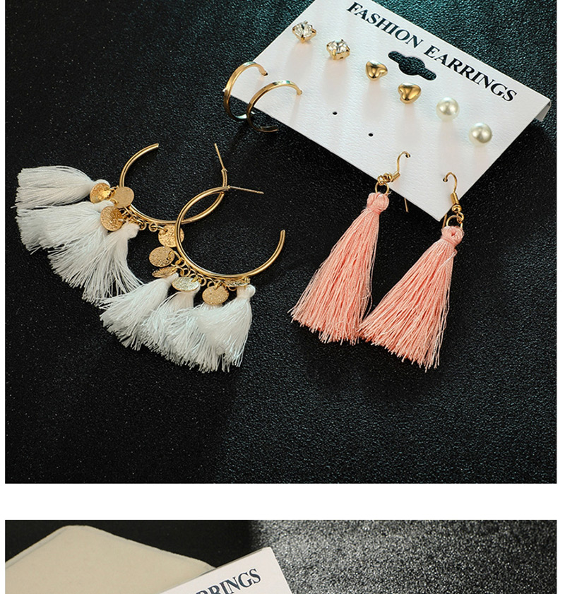 Fashion Gold Geometric Tassel Love Pearl Earrings Set Of 6,Drop Earrings