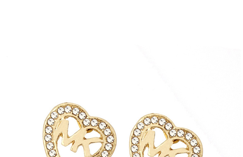 Fashion Gold Letter Heart-shaped Diamond Stud Earrings,Stud Earrings