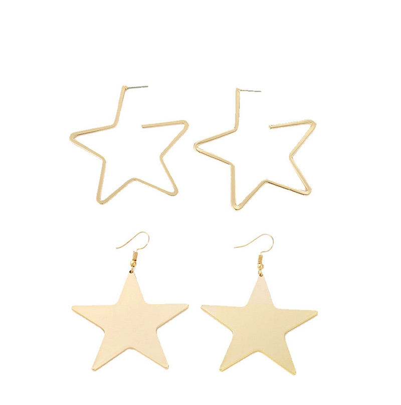 Fashion Flat Gold Pentagonal Openwork Metal Earrings,Drop Earrings