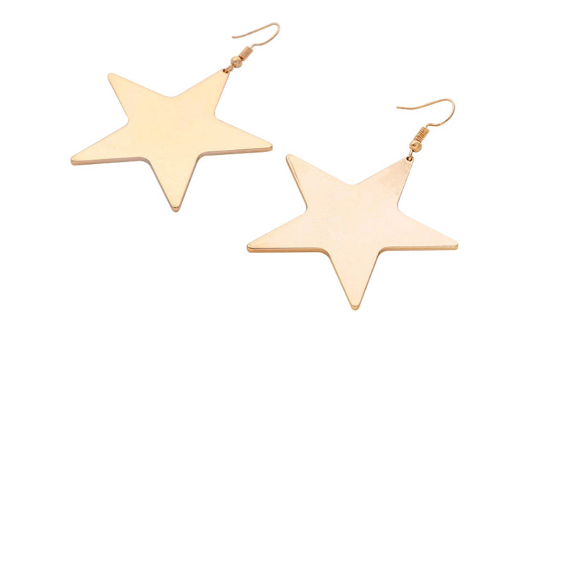 Fashion Flat Gold Pentagonal Openwork Metal Earrings,Drop Earrings