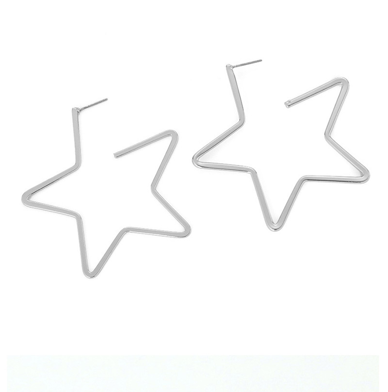 Fashion Flat Silver Pentagonal Openwork Metal Earrings,Drop Earrings