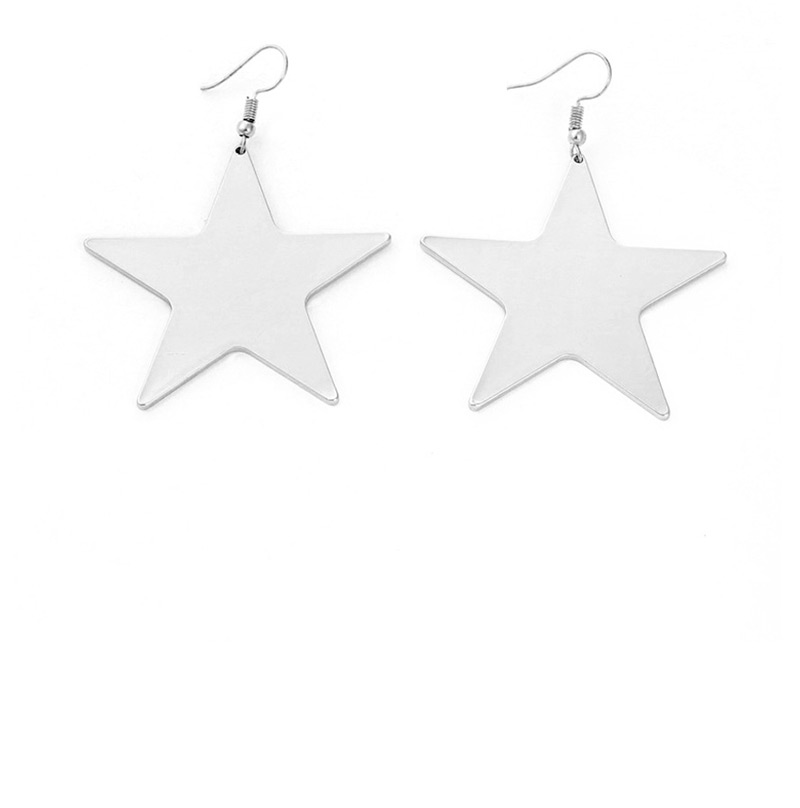 Fashion Flat Silver Pentagonal Openwork Metal Earrings,Drop Earrings