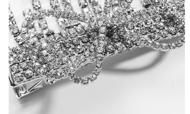 Fashion Silver Acrylic Diamond Bow Love Ring Tassel Hair Clip,Hairpins