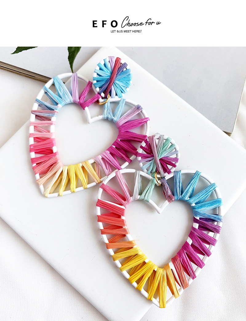 Fashion Color Alloy Lafite Woven Hollow Love Stud Earrings,Drop Earrings