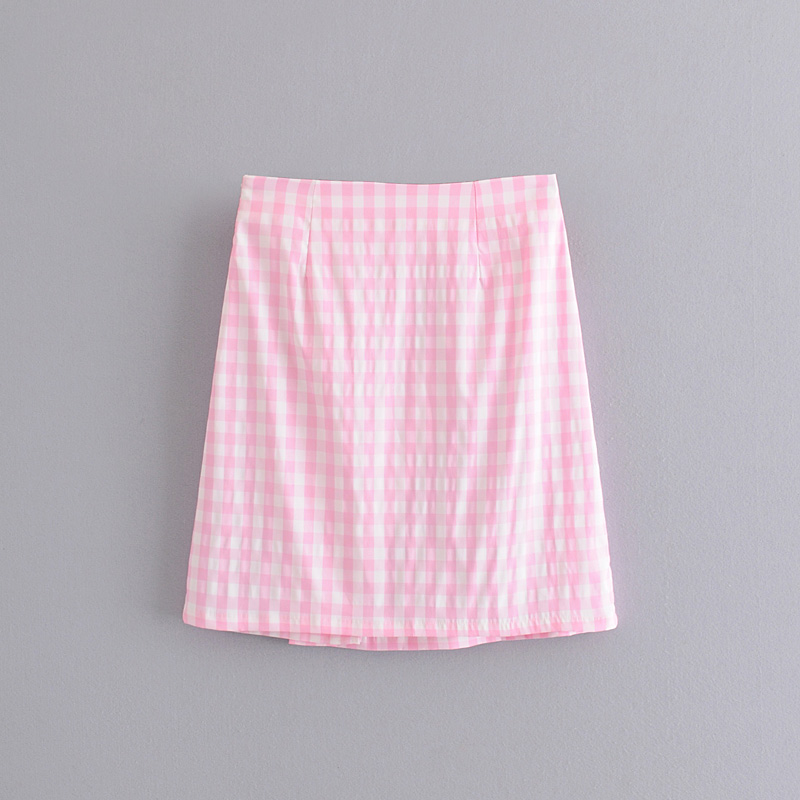 Fashion Pink Plaid Ruffled Design Skirt,Skirts