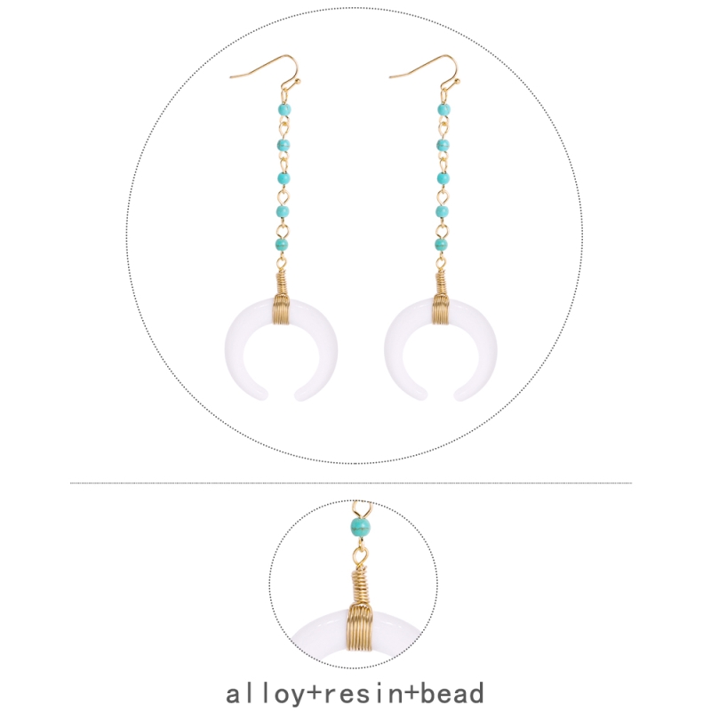 Fashion White Alloy Resin Beads Crescent Earrings,Drop Earrings