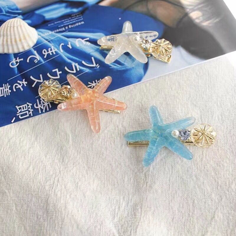 Fashion Transparent White Alloy Resin Starfish Hairpin,Hairpins