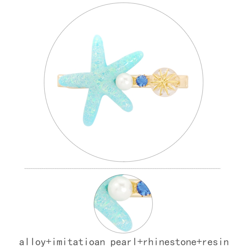 Fashion Transparent White Alloy Resin Starfish Hairpin,Hairpins