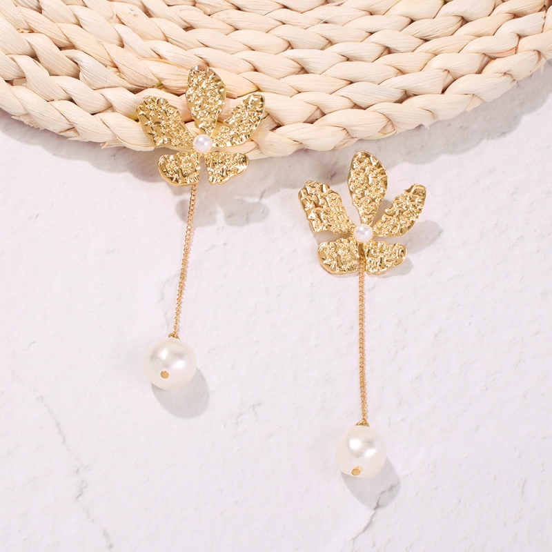 Fashion Gold Alloy Pearl Flower Earrings,Drop Earrings