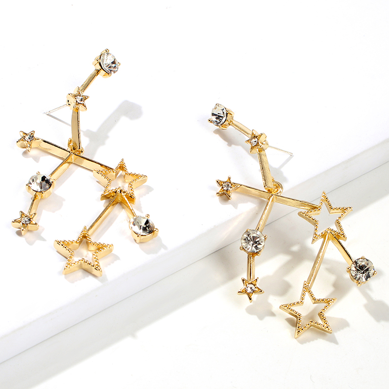 Fashion Gold Alloy Studded Five-pointed Star Geometric Earrings,Drop Earrings