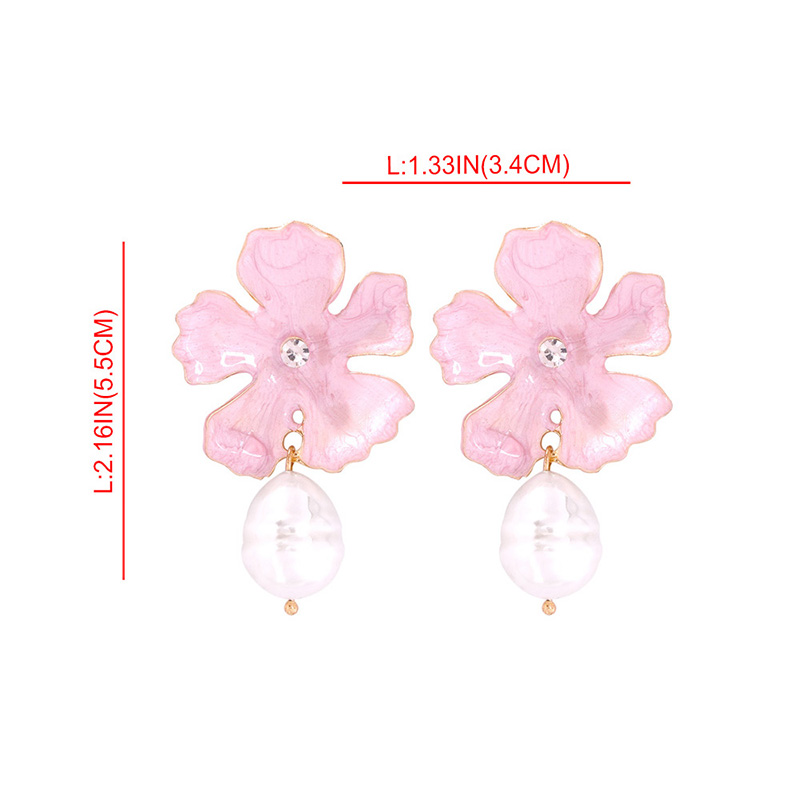 Fashion Pink Alloy Flower Pearl Stud Earrings,Drop Earrings