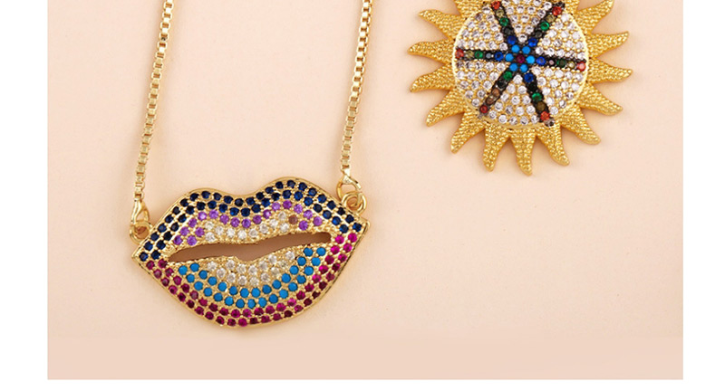 Fashion Colored Lips Micro-inlaid Zircon Sun Necklace,Necklaces