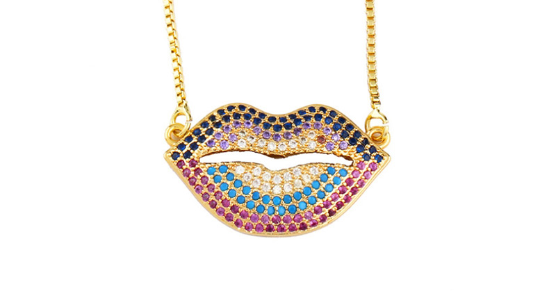 Fashion Colored Lips Micro-inlaid Zircon Sun Necklace,Necklaces