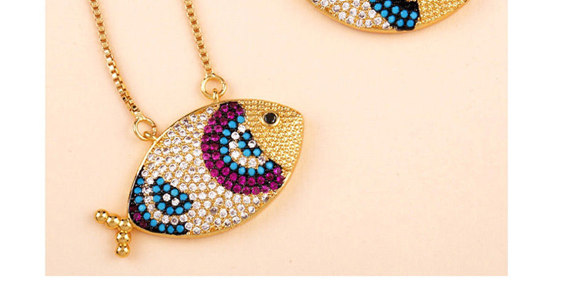 Fashion Rose Red Colorful Diamond Fish Necklace,Necklaces