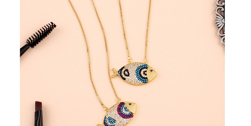Fashion Rose Red Colorful Diamond Fish Necklace,Necklaces