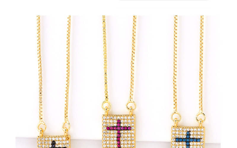 Fashion Blue Geometric Cross Inlaid Zircon Necklace,Necklaces