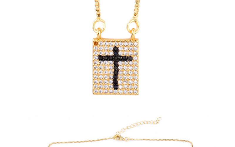 Fashion Black Geometric Cross Inlaid Zircon Necklace,Necklaces