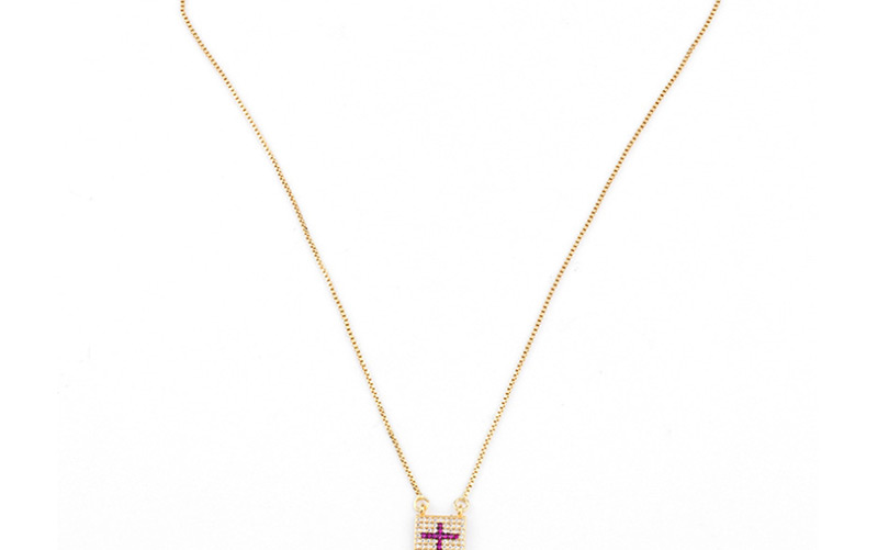 Fashion Blue Geometric Cross Inlaid Zircon Necklace,Necklaces