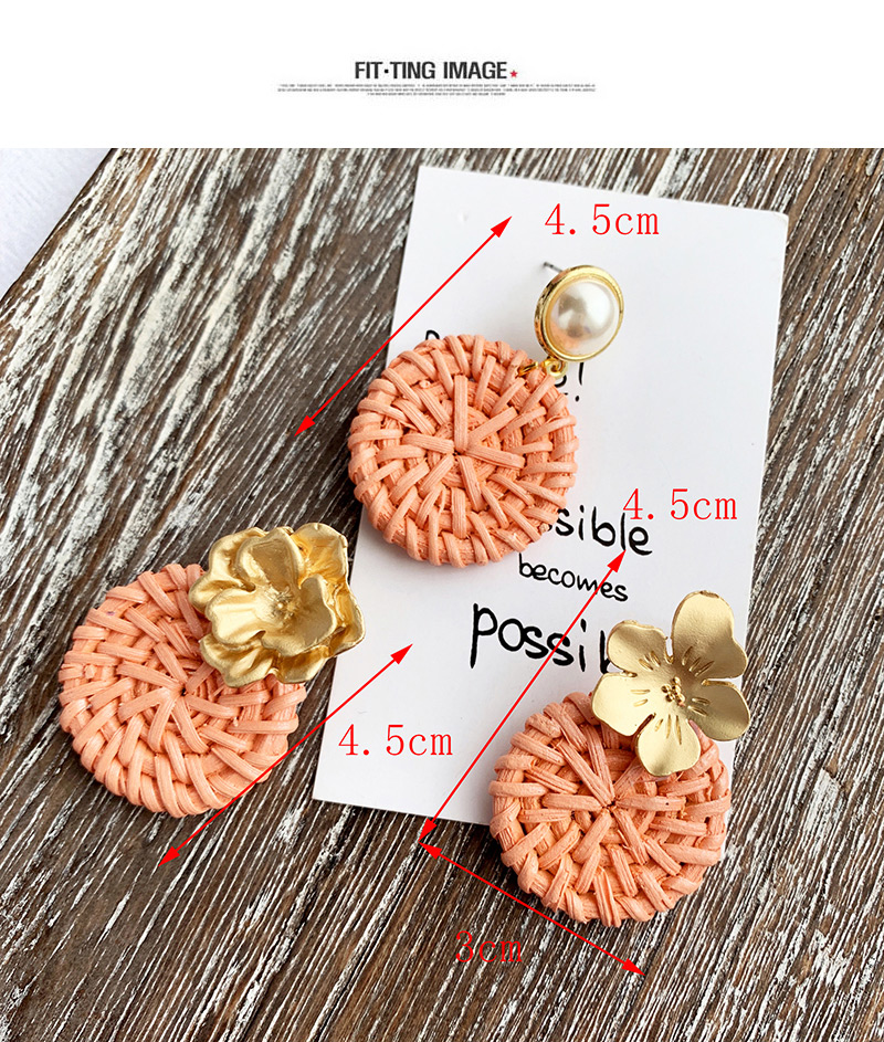 Fashion Orange Alloy Woven Wooden Pearl Round Earrings,Drop Earrings