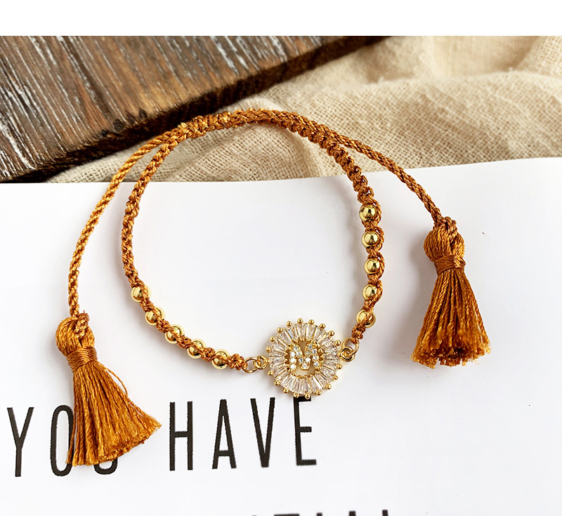 Fashion Golden V Copper Inlaid Zircon Beads Letter Tassel Bracelet,Bracelets