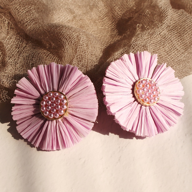 Fashion Beige Alloy Raffia Flower Earrings,Stud Earrings