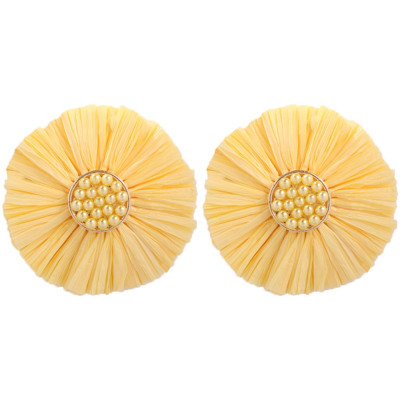 Fashion Beige Alloy Raffia Flower Earrings,Stud Earrings