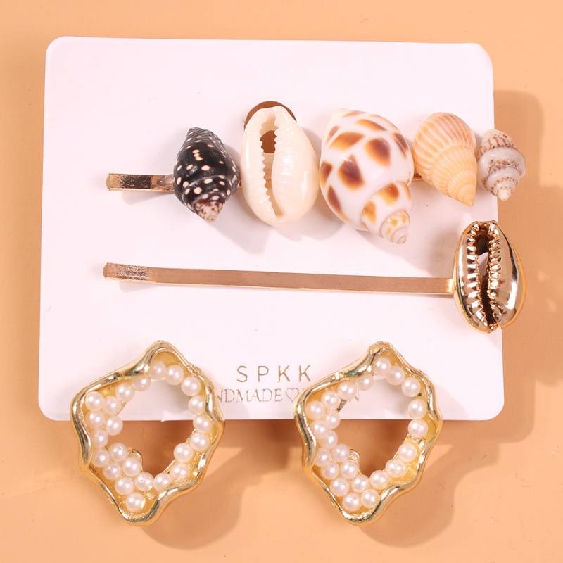 Fashion Golden Shell Alloy Conch Imitation Pearl Hair Clip Set,Hairpins