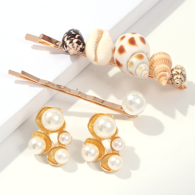 Fashion Golden Shell Alloy Conch Imitation Pearl Hair Clip Set,Hairpins