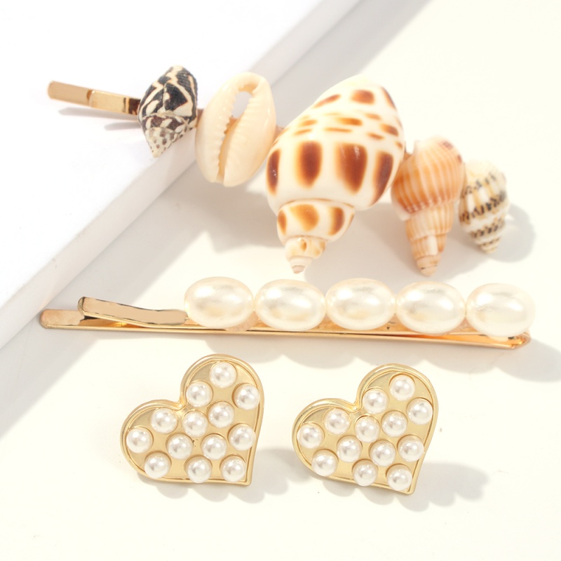 Fashion Golden Mermaid Stars Alloy Conch Imitation Pearl Hairpin Stud Set,Hairpins