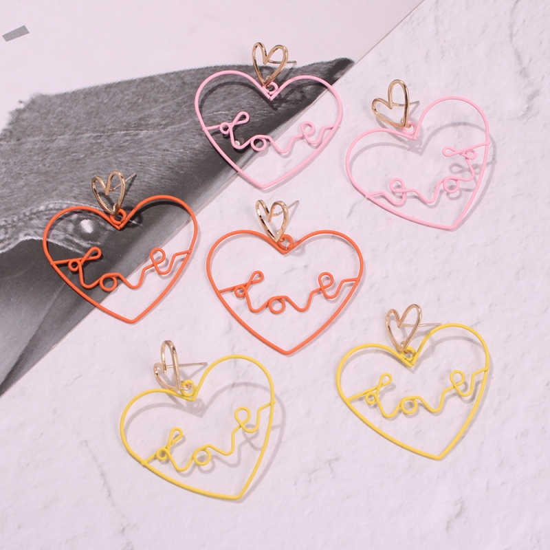 Fashion Pink Alloy Love Letter Earrings,Drop Earrings
