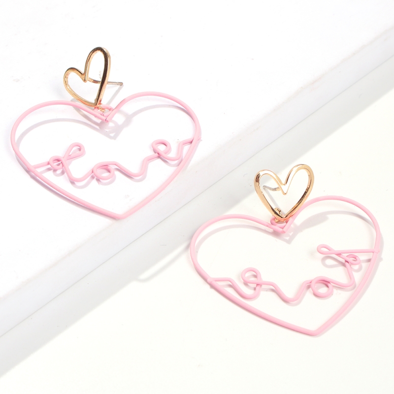 Fashion Pink Alloy Love Letter Earrings,Drop Earrings