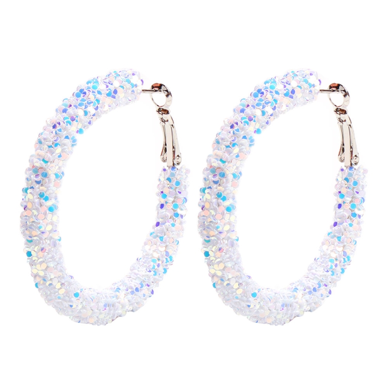 Fashion White Alloy Sequined Circle Stud Earrings,Hoop Earrings