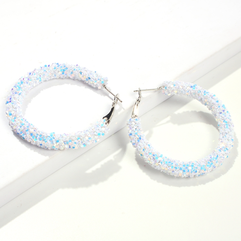 Fashion White Alloy Sequined Circle Stud Earrings,Hoop Earrings