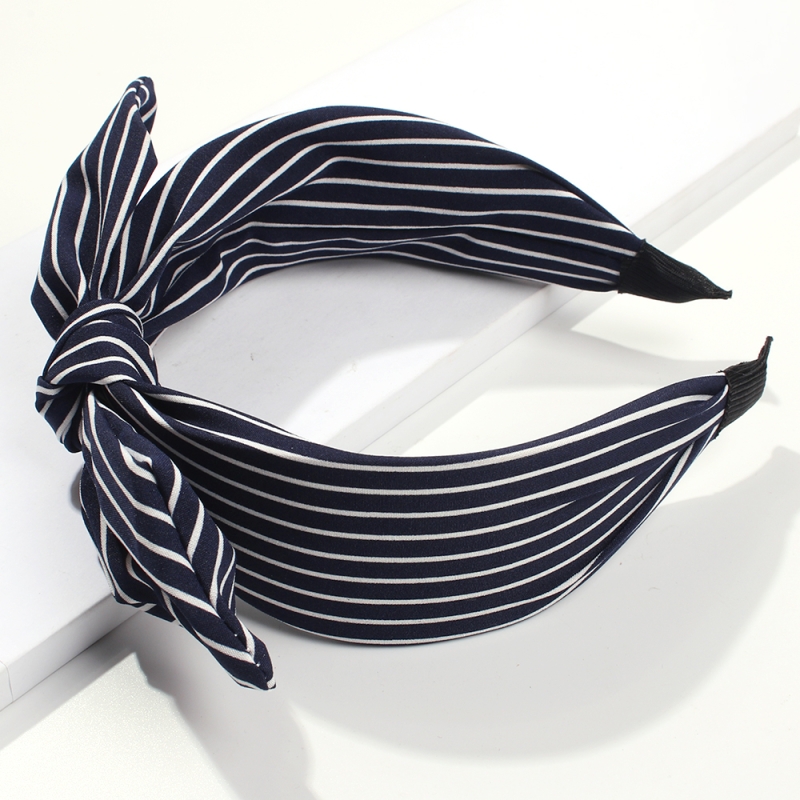 Fashion Dark Blue Stripes Resin Fabric Bow Headband,Head Band
