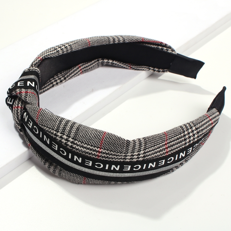 Fashion Gray-red Grid Resin Fabric Knotted Headband,Head Band